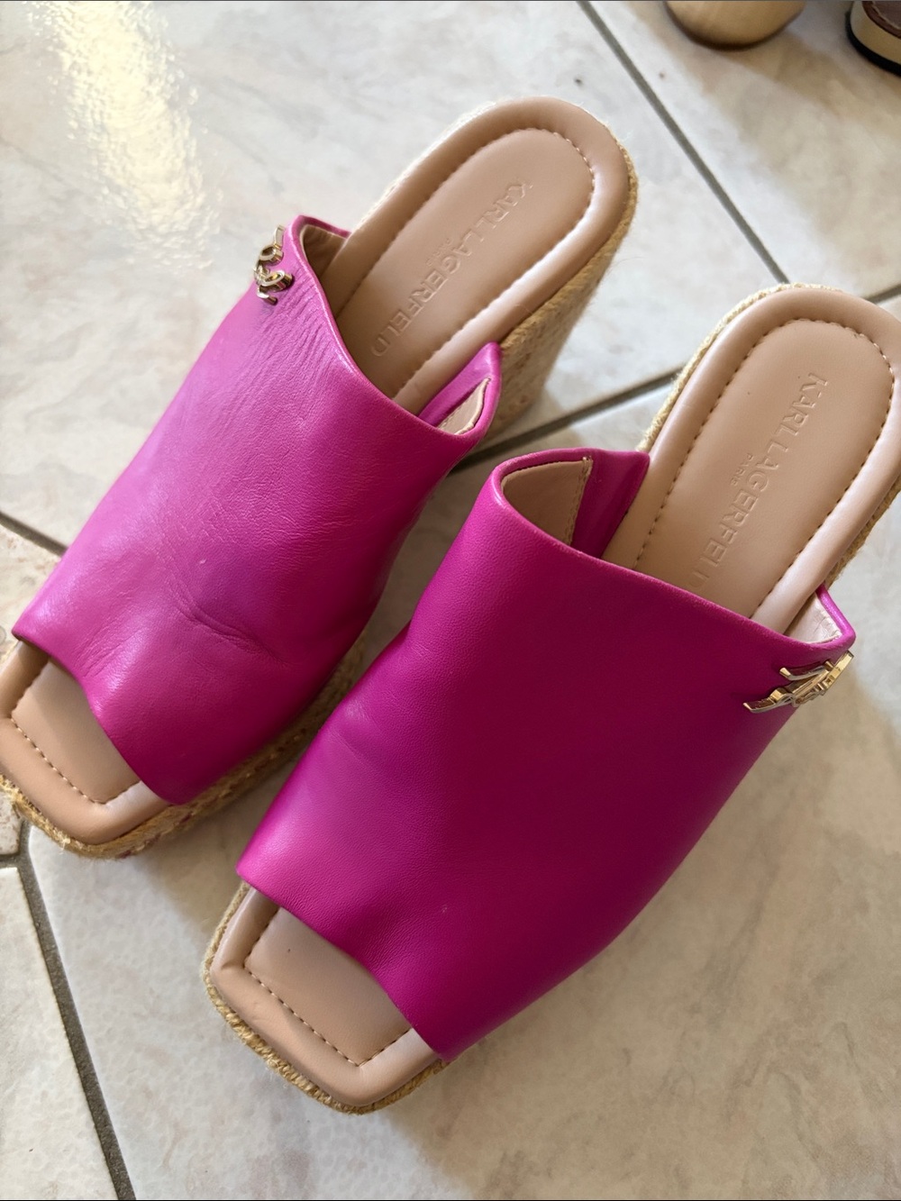 Karl Lagerfeld Hot Pink Wedge Mules